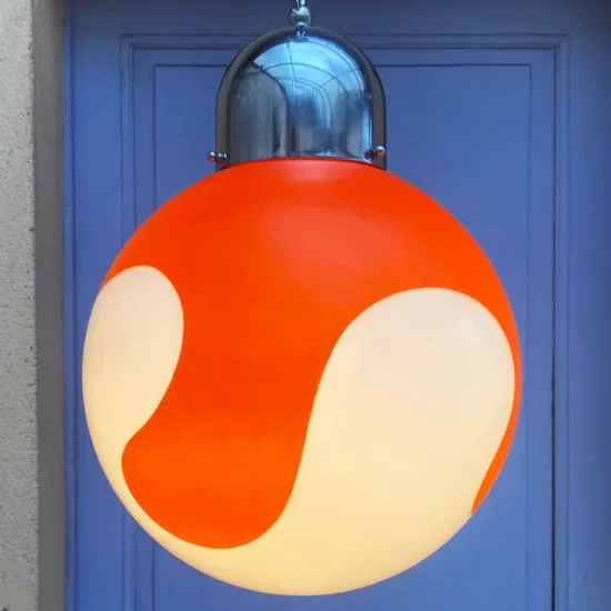 Suspension pop orange verre et métal années 60